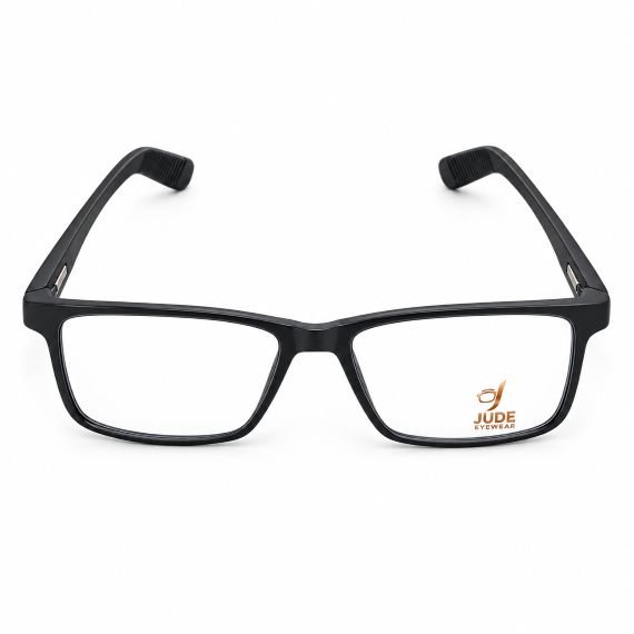 Jude Eyewear Everyday Black rectangular glasses, front view.